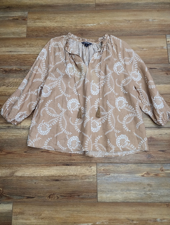 Lands' End Tops - Lands' End Petite Linen Top Women's XL 18 Brown Floral